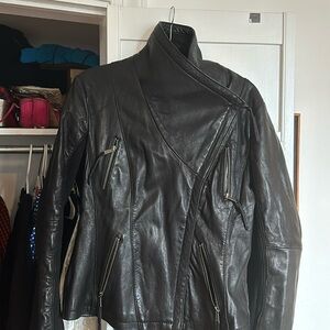Black leather motorcycle jacket